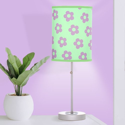 Fun Green Purple Cartoon Flower Table Lamp