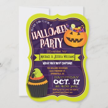 Fun Green & Purple Halloween Costume Party Invitation by Card_Stop at Zazzle