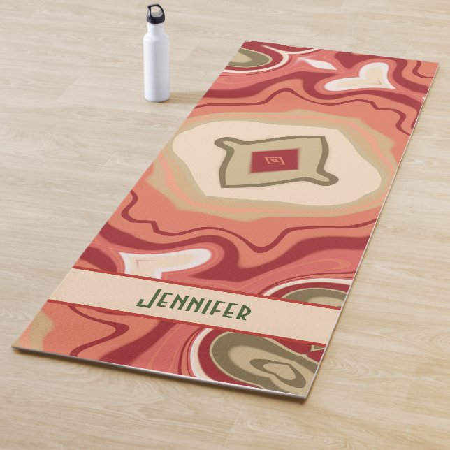 Fun Green Red Abstract Modern Trendy Inspirivity Yoga Mat (In Situ)