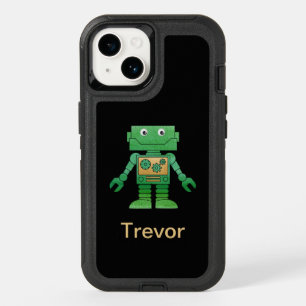 Fun Green Robot on Black OtterBox iPhone 14 Case