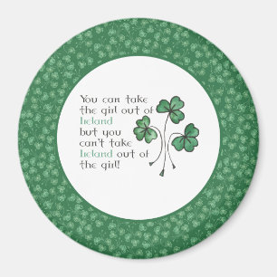 Fun Green Shamrocks Irish Girl Large Round Magnet