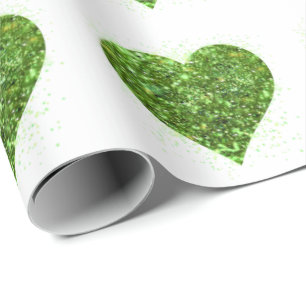 Fun green sparkling glitter heart   wrapping paper