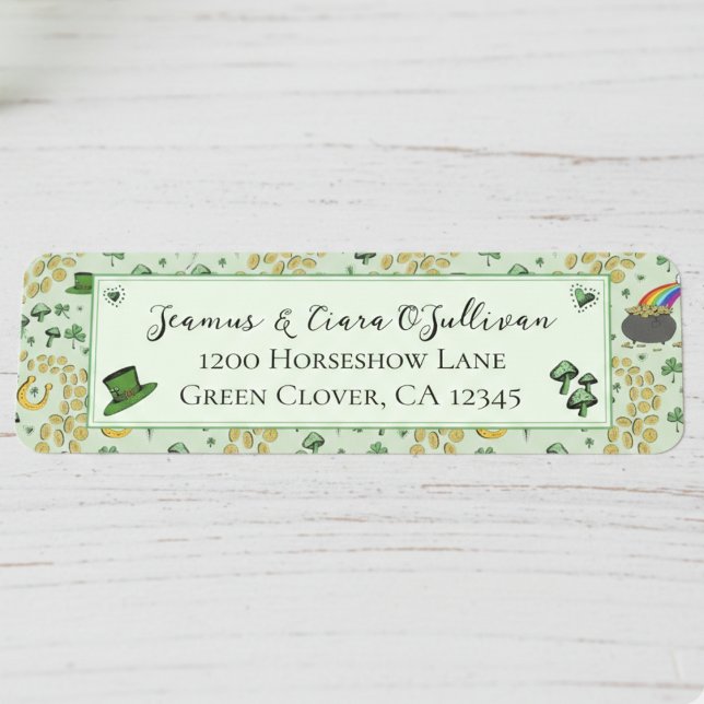 Fun Green St Patricks Day Irish Blessings Label (Irish Return Address Labels for St Patricks Day. Green Shamrock Four Leaf Clover, Good Luck Pattern)