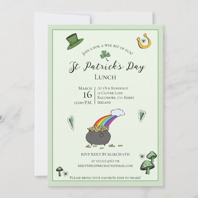 Fun Green St Patricks Day Irish Blessings Lunch Invitation (Front)