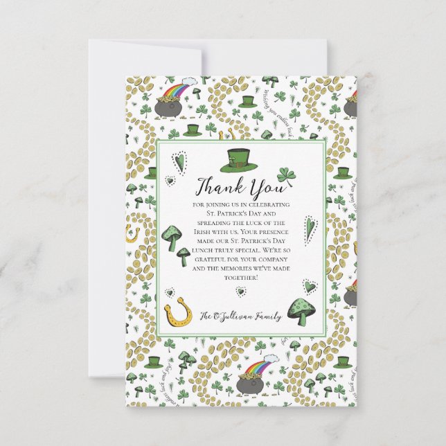 Fun Green St Patricks Day Irish Blessings Lunch Thank You Card (Front)
