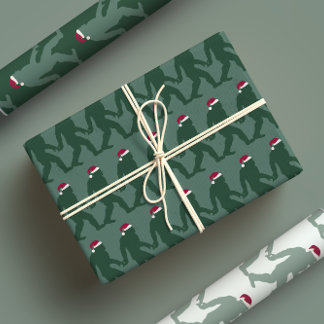 Fun Green Tonal Bigfoot Santa Unique Xmas Wrapping Paper Sheets