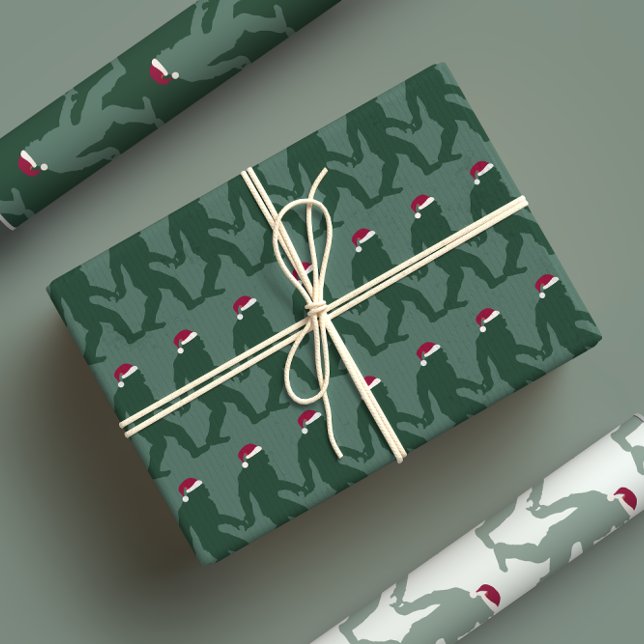 Fun Green Tonal Bigfoot Santa Unique Xmas  Wrapping Paper Sheets (Creator Uploaded)