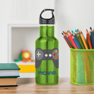 Fun Green Video Game Controller Personalized Stainless Steel Water Bottle