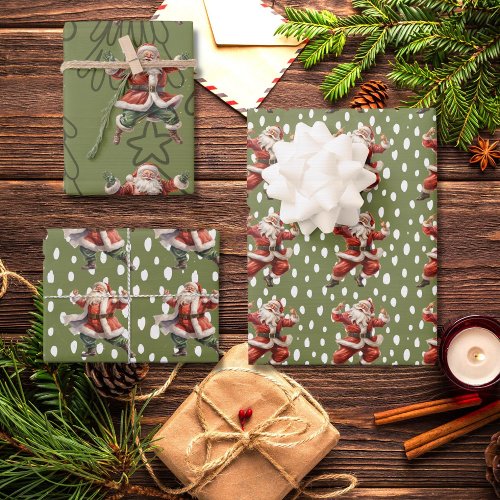 Fun Green Vintage Dancing Santa Claus Wrapping Paper Sheets