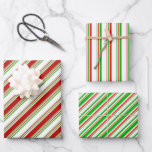 [ Thumbnail: Fun Green, White, Red Christmas-Inspired Stripes Wrapping Paper Sheets ]