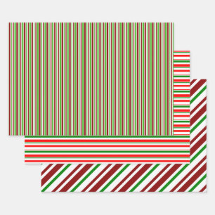 Fun Green, White, Red Christmas Style Patterns Wrapping Paper Sheets
