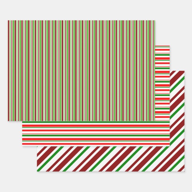 Fun Green, White, Red Christmas Style Patterns Wrapping Paper Sheets (Set)