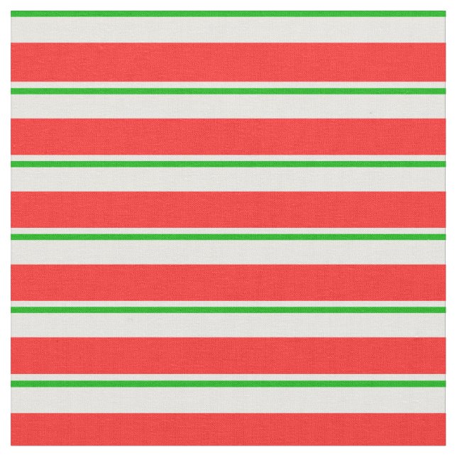 Fun Green, White, Red Christmas Themed Stripes Fabric (Close Up)
