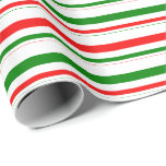 [ Thumbnail: Fun Green, White, Red Christmas Themed Stripes Wrapping Paper ]