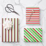 [ Thumbnail: Fun Green, White, Red Colored Christmas Inspired Wrapping Paper Sheets ]