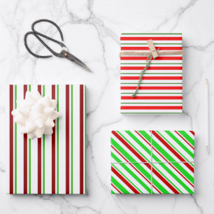 Fun Green, White, Red Colored Christmas Inspired Wrapping Paper Sheets