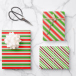[ Thumbnail: Fun Green, White, Red Colored Christmas-Inspired Wrapping Paper Sheets ]