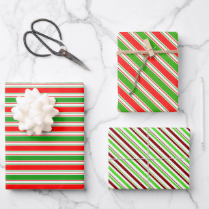 Fun Green, White, Red Colored Christmas-Inspired Wrapping Paper Sheets