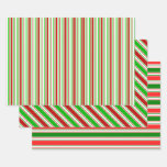 [ Thumbnail: Fun Green, White, Red Colored Christmas Inspired Wrapping Paper Sheets ]
