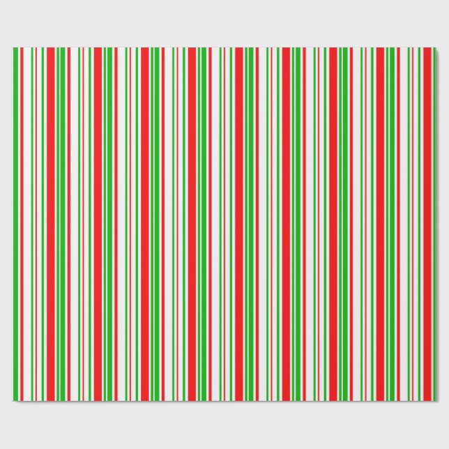 Fun Green, White, Red Stripes/Lines Pattern Wrapping Paper (Flat)