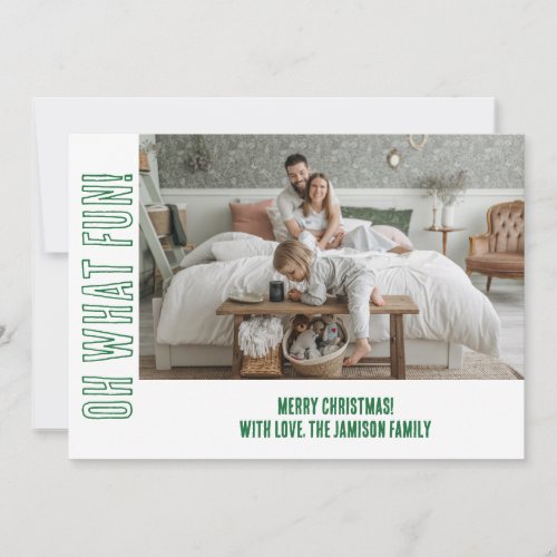 Fun Green White Typography Christmas Photo  Holiday Card