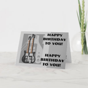 Fun, greeting, black and white guitar. card