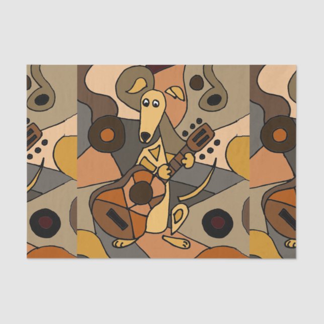 Fun Greyhound Dog Playing Guitar Modern Art Tissue Paper (Front)