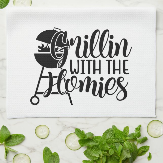 Fun Grillin With The Homies Cool Cooking Kitchen Towel (Folded)
