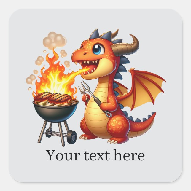 Fun grilling dragon customizable  square sticker (Front)