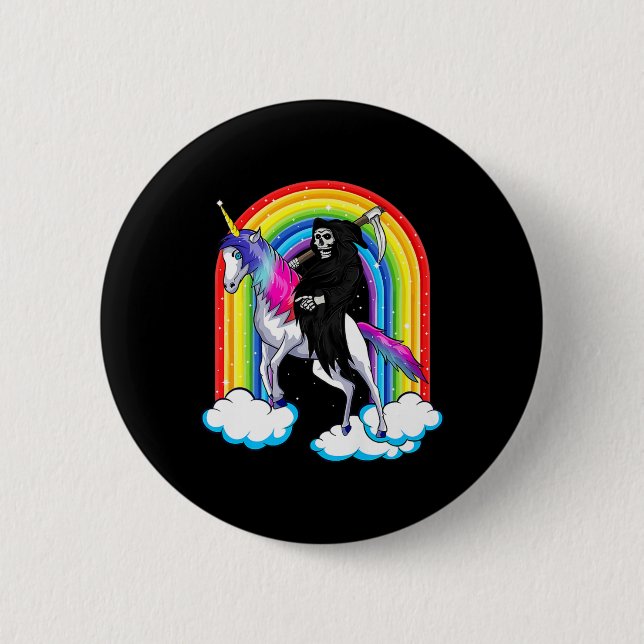 Fun Grim Reaper Riding An Unicorn Death Unicorn Ha Button (Front)