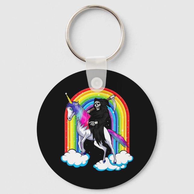 Fun Grim Reaper Riding An Unicorn Death Unicorn Ha Keychain (Front)