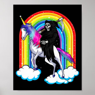 Fun Grim Reaper Riding An Unicorn Death Unicorn Ha Poster