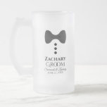 Fun Groom Black Tie Tuxedo Frosted Beer Mug<br><div class="desc">This fun frosted beer mug is designed as a wedding gift for the groom. It features an image of a black bow tie with three buttons, resembling a tuxedo. The text reads "Groom" and has a place for his name, the couple's names and wedding date. Great memento of your special...</div>