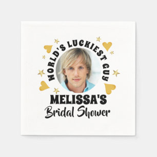 Fun Grooms Face Photo Gold Hearts Bridal Shower Napkins