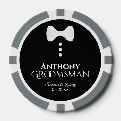 Fun Groomsman Wedding Favor White Bow Tie Tuxedo Poker Chips