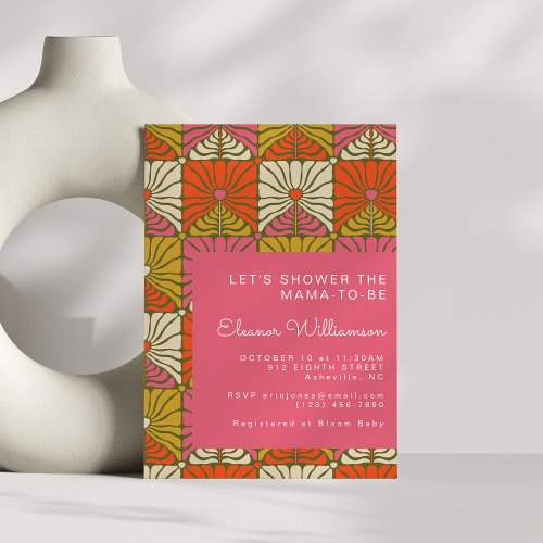 Fun Groovy 70s Vintage Pink Floral Bridal Shower Invitation