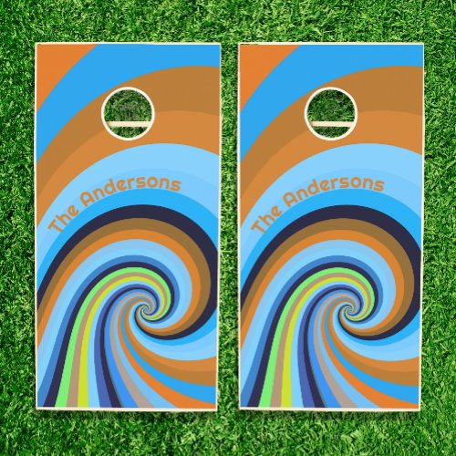 Fun Groovy Retro Family Name Cornhole Set