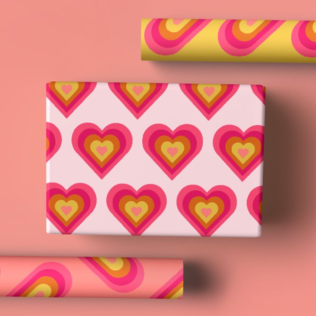 Fun Groovy Retro Hearts Wrapping Paper Sheets (Creator Uploaded)