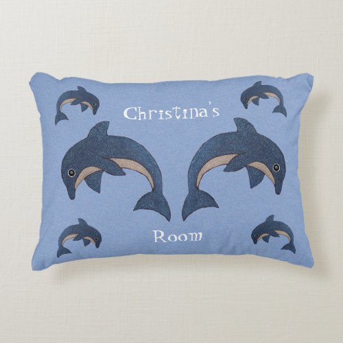 Fun Group of Glittering Dark Blue dolphins Decorative Pillow
