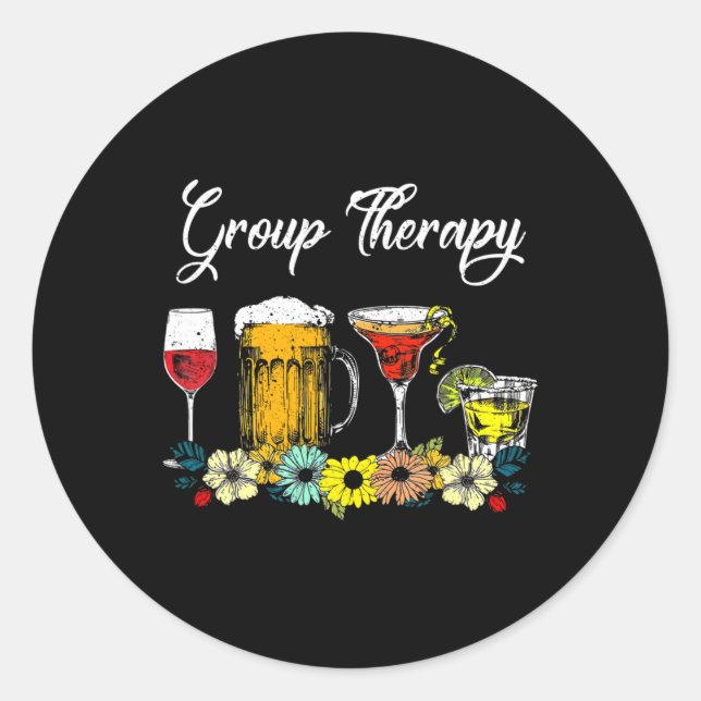 Fun Group Therapy Floral Drink Glasses Mental Heal Classic Round Sticker (Front)