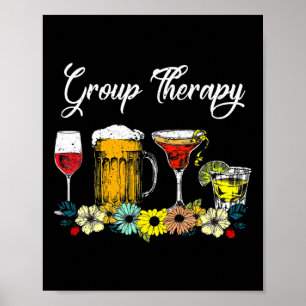 Fun Group Therapy Floral Drink Gles Mental Health  Poster