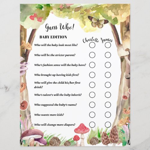 Fun Guess Who Baby Shower Game Mushroom Woodland 