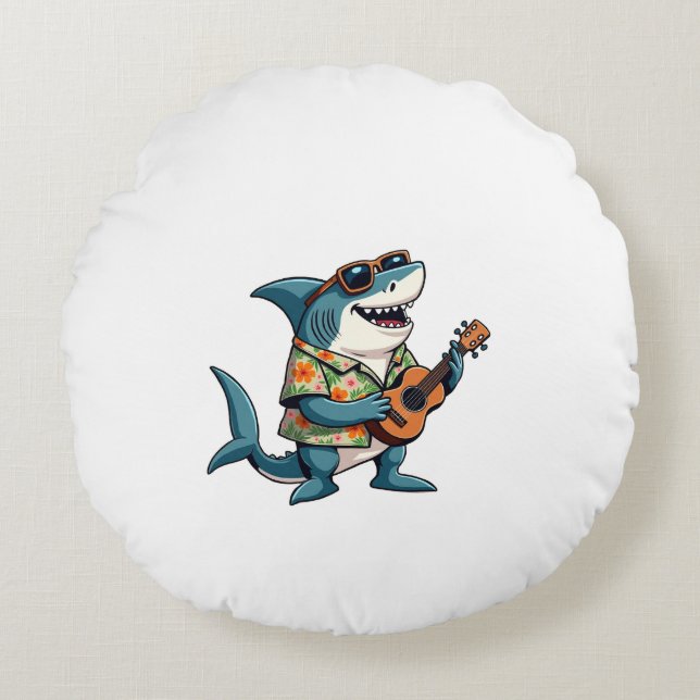 Fun Guitar PlayingT-Shirt Round Pillow (Front)