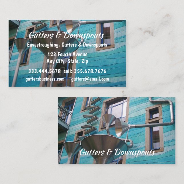 Fun Gutters, Downspouts Eavestroughing  Business Card (Front/Back)