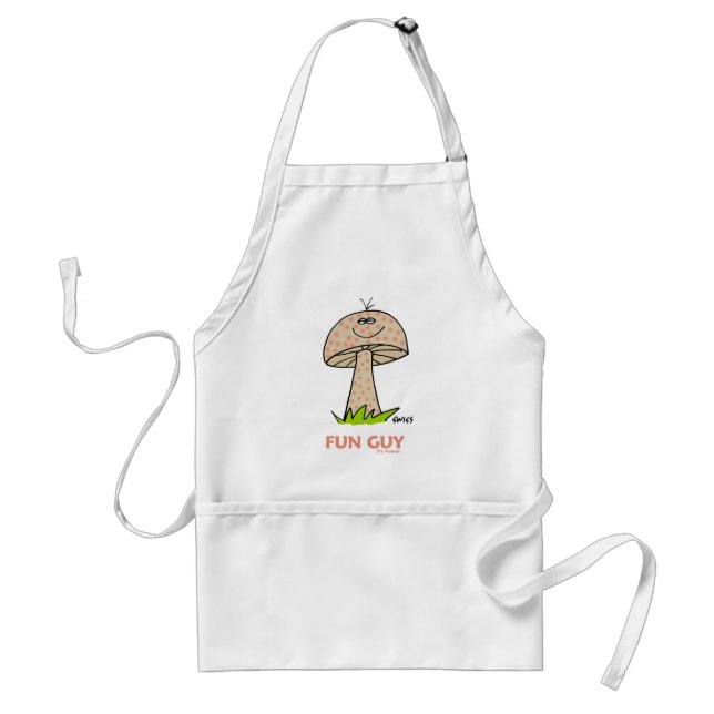 Fun Guy Funny Cartoon Mushroom Goofy Smile Man's Adult Apron (Front)