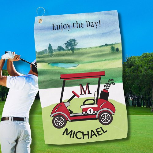 Fun Guy Gift Golf Cart Personalized Name Golf Towel