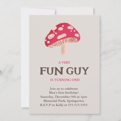 Fun Guy Mushroom Theme birthday invitation