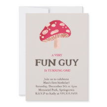 Fun Guy Mushroom Theme birthday invitation