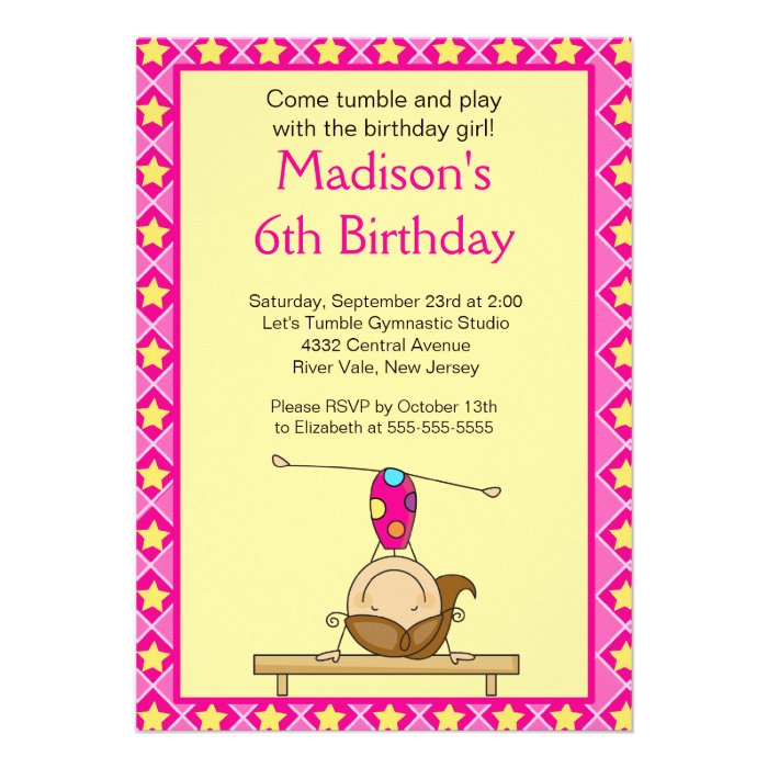 Fun Gymnastics Kids Birthday Party Invitation