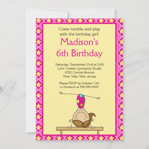 Fun Gymnastics Kids Birthday Party Invitation